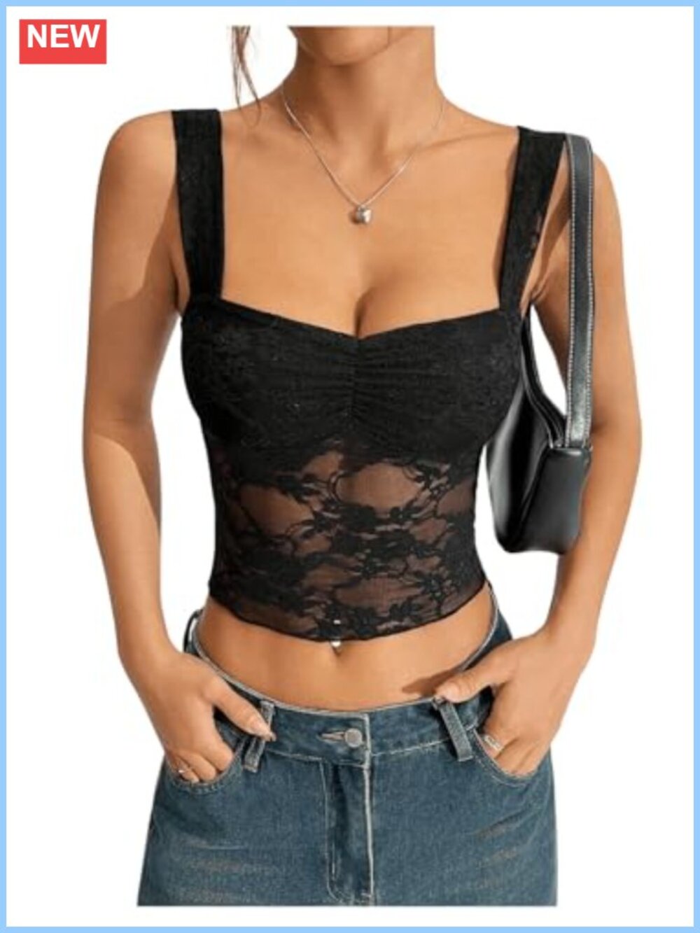 SOLY HUX Lace Sweetheart Neck Ruched Sheer Tank Top Women's Y2K